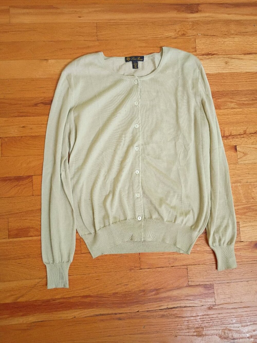 Loro Piana cashmere pale light olive green logo button cardigan